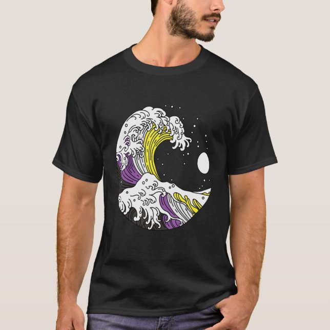 Camiseta Japanese Great Wave Non Binary Pride Flag Nonbinar (Anverso)