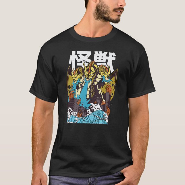 Camiseta Japanese Kaiju Dragon GHIDORAH with Kanji (Anverso)