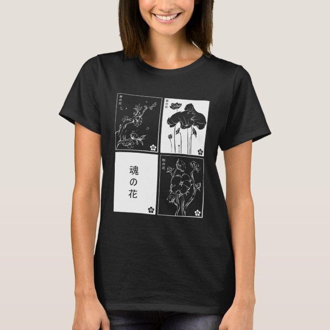Camiseta Japanese Kanji Cards Aesthetic Minimal white Black (Anverso)