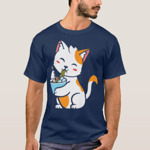 Camiseta Japanese Kawaii Cat eating Ramen Graphic Cute Anim