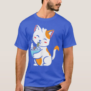 Camiseta Japanese Kawaii Cat eating Ramen Graphic Cute Anim