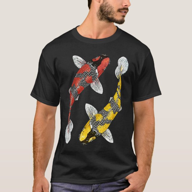 Camiseta Japanese Koi Carp  Yin Yang Black Red and Yellow F (Anverso)