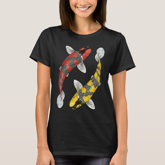 Camiseta Japanese Koi Carp  Yin Yang Black Red and Yellow F (Anverso)