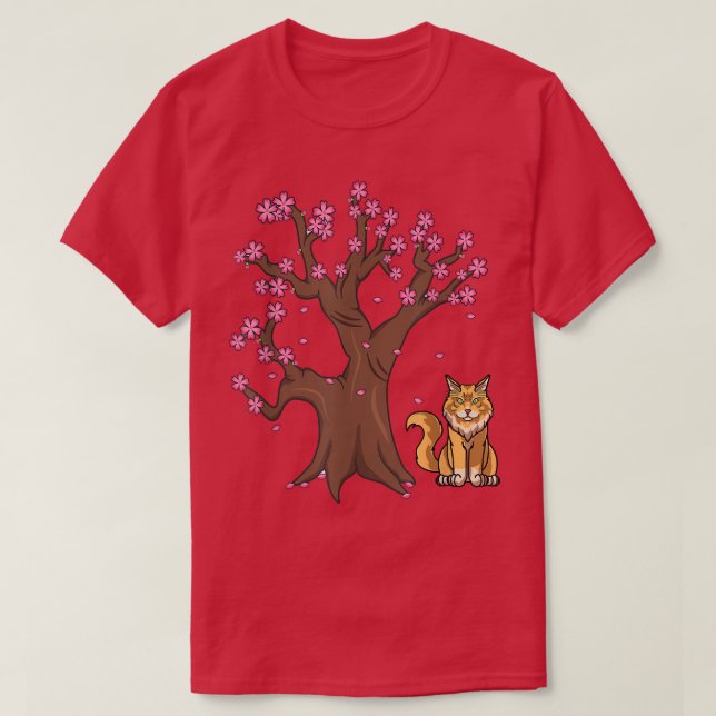 Camiseta Japanese Maine Coon Cat Mom Cherry Blossom  (Diseño del anverso)