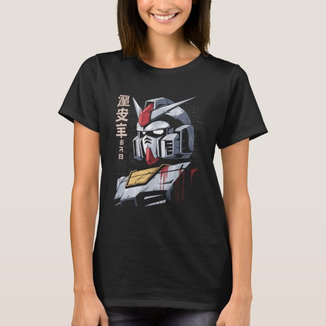 Camiseta Japanese Mecha Robot Head Blueprint Sketch Art (Anverso)