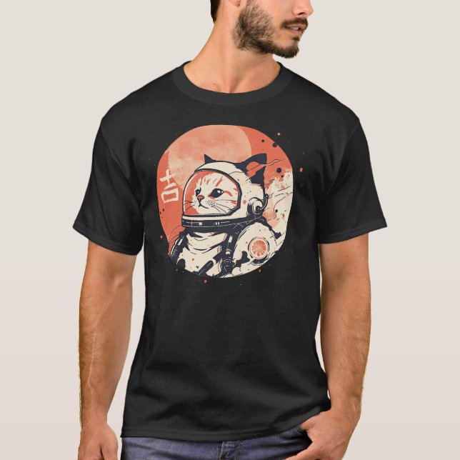 Camiseta Japanese Minimalist 1950s Retro Space Cat Good Luc (Anverso)