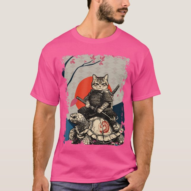 Camiseta Japanese Ninja Art and Japan Samurai Cat onurtle f (Anverso)