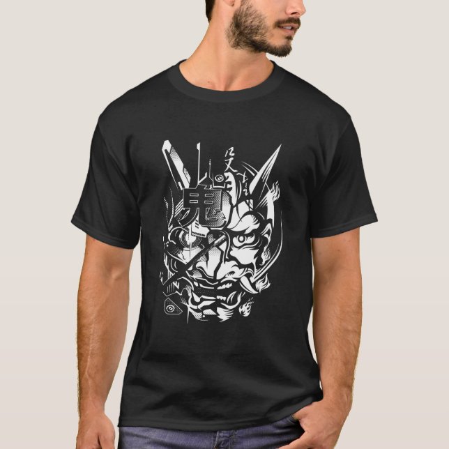 Camiseta Japanese Oni Cyberpunk Samurai Fun Techwear (Anverso)