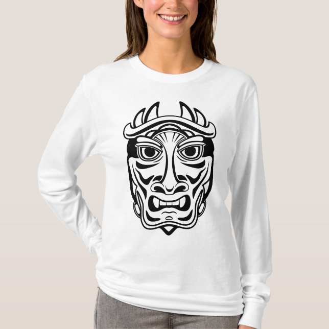 Camiseta Japanese Oni Mask Tribal Demon Line Art (Anverso)