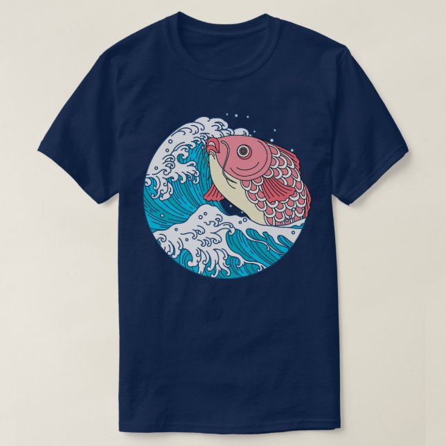 Camiseta Japanese Pink Koi Fish The Great Wave Premium  (Diseño del anverso)