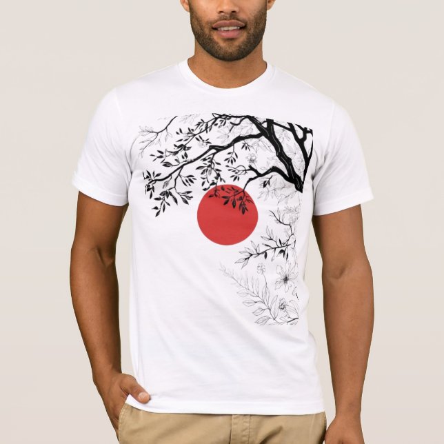 Camiseta Japanese Red Sun & Brush Tree Art (Anverso)