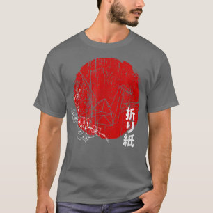 Camiseta Japanese Red Sun Origami Paper Bird & Sakura Cherr