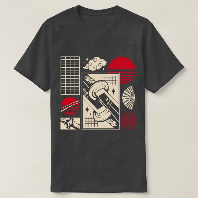 Camiseta Japanese Retro Samurai Katana Aesthetic Pattern (Diseño del anverso)