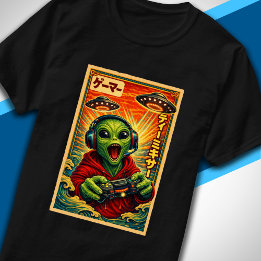 Camiseta Japanese Retro Vintage UFO Alien Funny Gamer