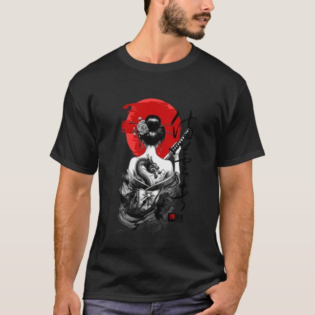 Camiseta Japanese Samurai Art Vintage and Traditional Woman (Anverso)
