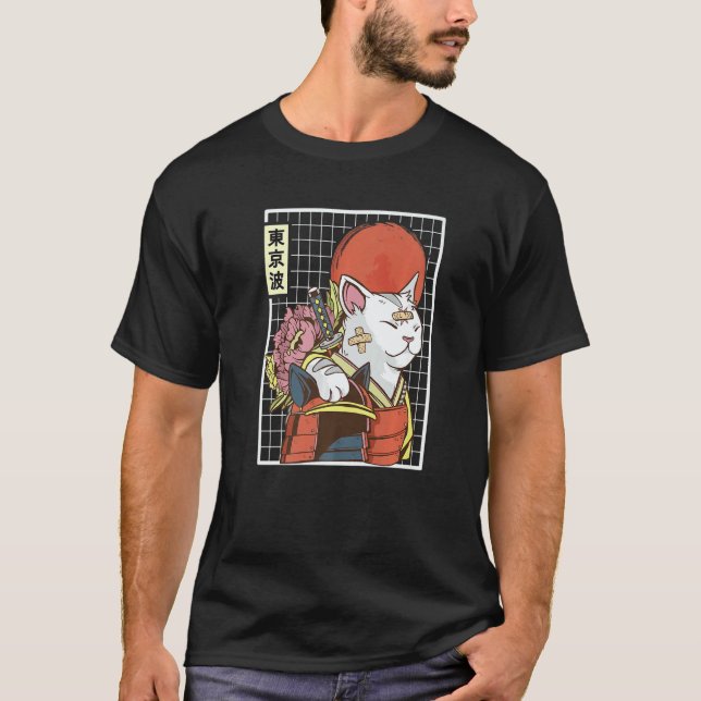 Camiseta Japanese Samurai Cat Japan Aesthetic Sun Flag Japa (Anverso)