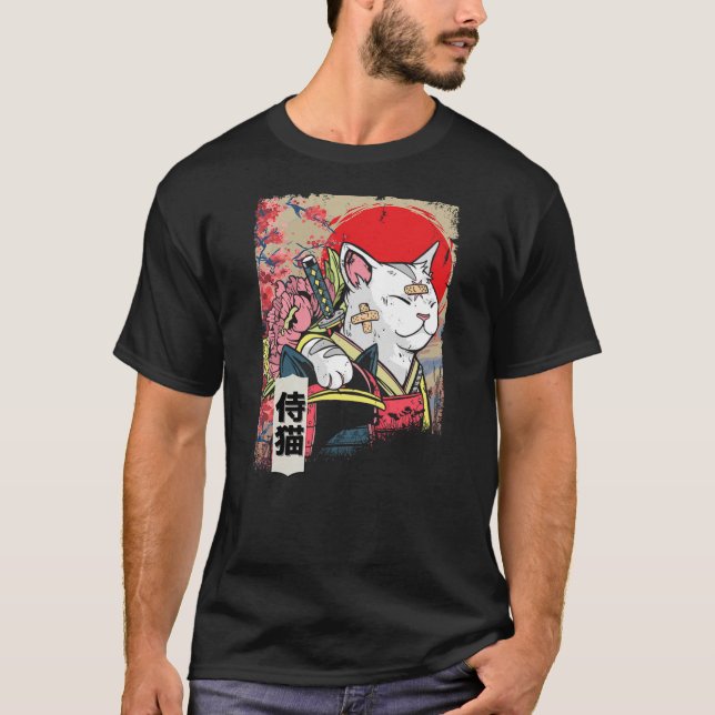 Camiseta Japanese Samurai Cat Warrior Japan Ninja Kitten (Anverso)