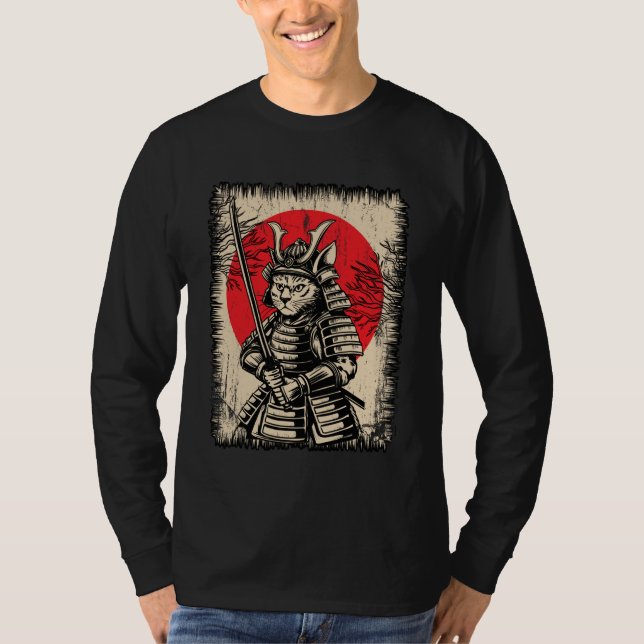 Camiseta Japanese Samurai Cat Warrior Kawaii Ninja Ukiyo-e  (Anverso)
