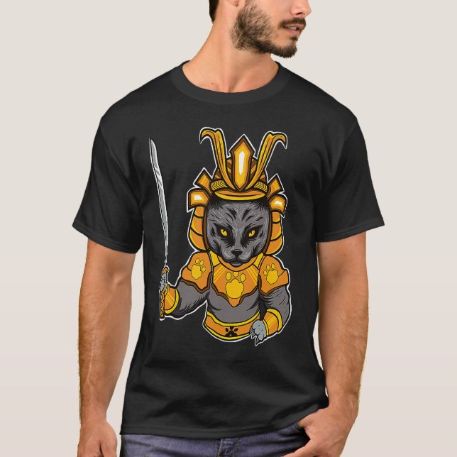 Camiseta Japanese Samurai Katana Ninja Cat Sword Feline Oyo (Anverso)
