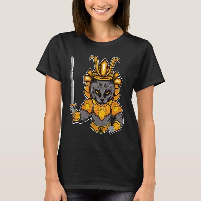 Camiseta Japanese Samurai Katana Ninja Cat Sword Feline Oyo (Anverso)