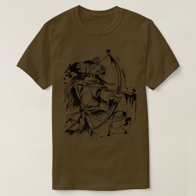 Camiseta Japanese Samurai Kyudo Archer Black Drawing  (2) (Diseño del anverso)