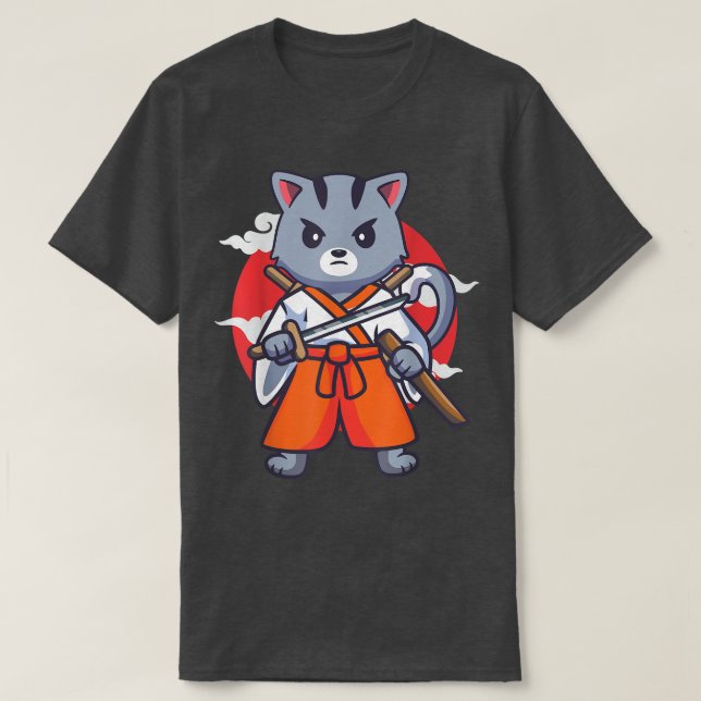 Camiseta Japanese Samurai Ninja Cat Kawaii Anime  (Diseño del anverso)