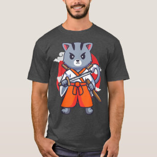 Camiseta Japanese Samurai Ninja Cat Kawaii Anime 