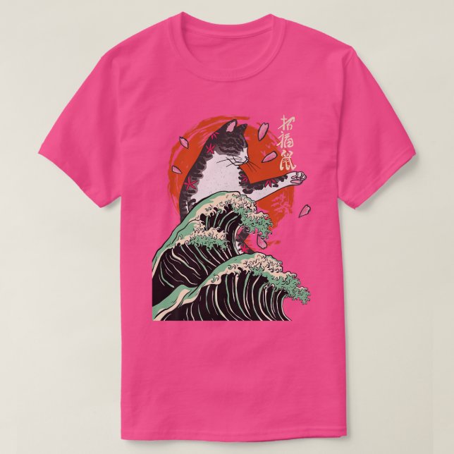 Camiseta Japanese Samurai Ninja Cat The great wave Kanagawa (Diseño del anverso)