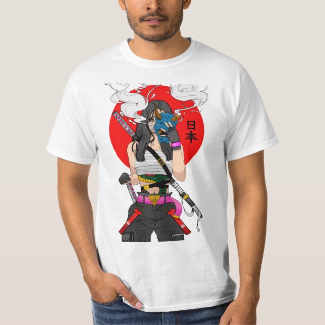 Camiseta Japanese Samurai Vaporwave Cool Girl  (Anverso)