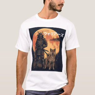 Camiseta Japanese Samurai Warrior and Shiba Inu Dog Full Mo