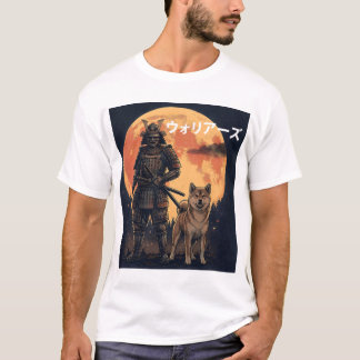 Camiseta Japanese Samurai Warrior and Shiba Inu Dog Full Mo