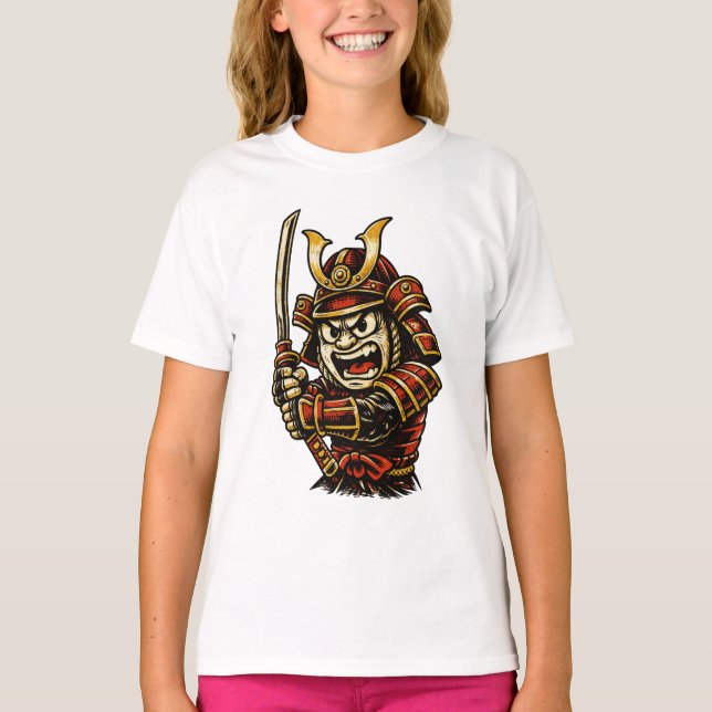Camiseta Japanese Samurai Warrior Red Armor Cartoon Art (Anverso)