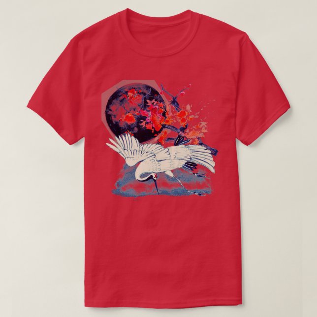 Camiseta Japanese Sumi E Moonlight Crane (Diseño del anverso)