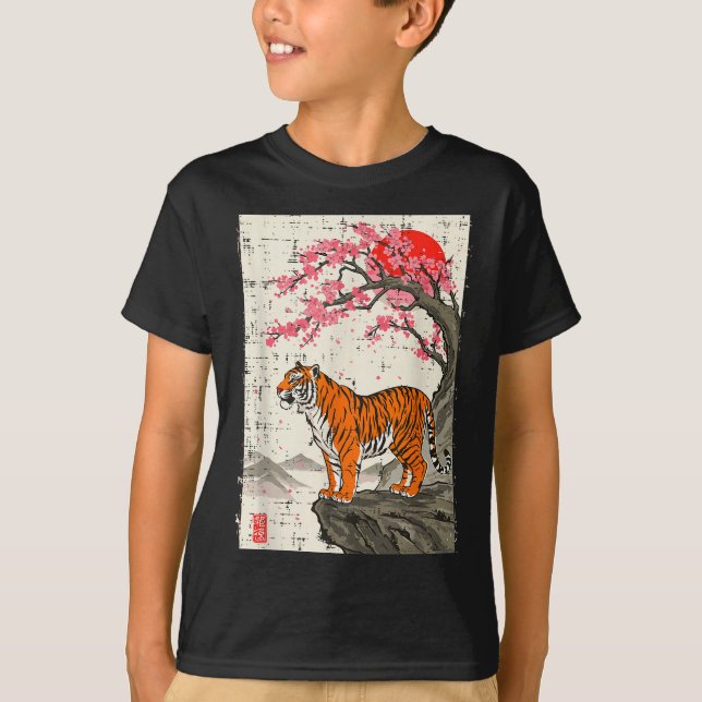 Camiseta Japanese Tiger Cherry Blossoms Sakura Art Women Me (Anverso)