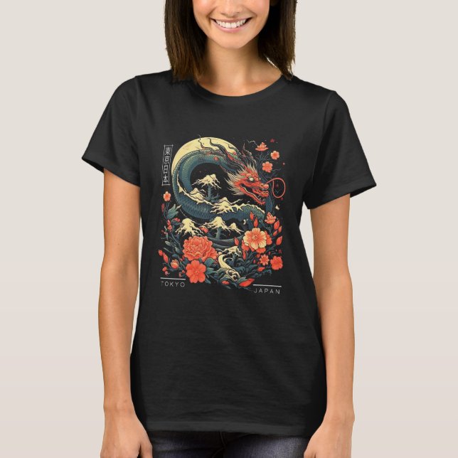 Camiseta Japanese Tokyo Dragon Asian Tattoo Retro 80u2019s  (Anverso)