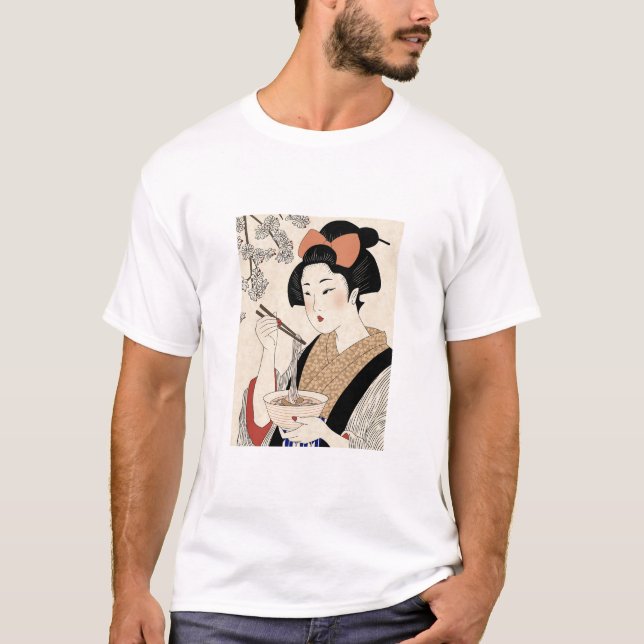 Camiseta Japanese Ukiyoe Style Kimono Modern Girl (Anverso)