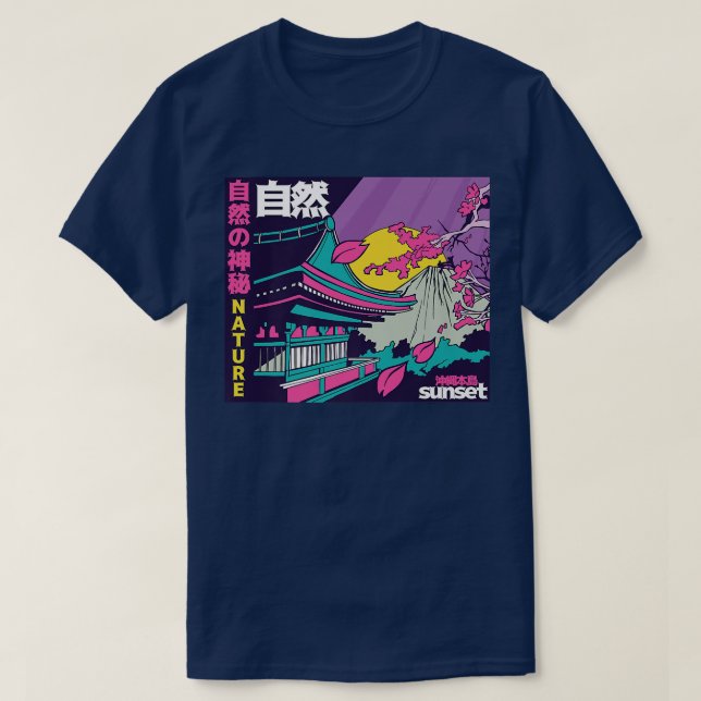 Camiseta Japanese Vaporwave Mount Fuji Sakura Cherry Blosso (Diseño del anverso)