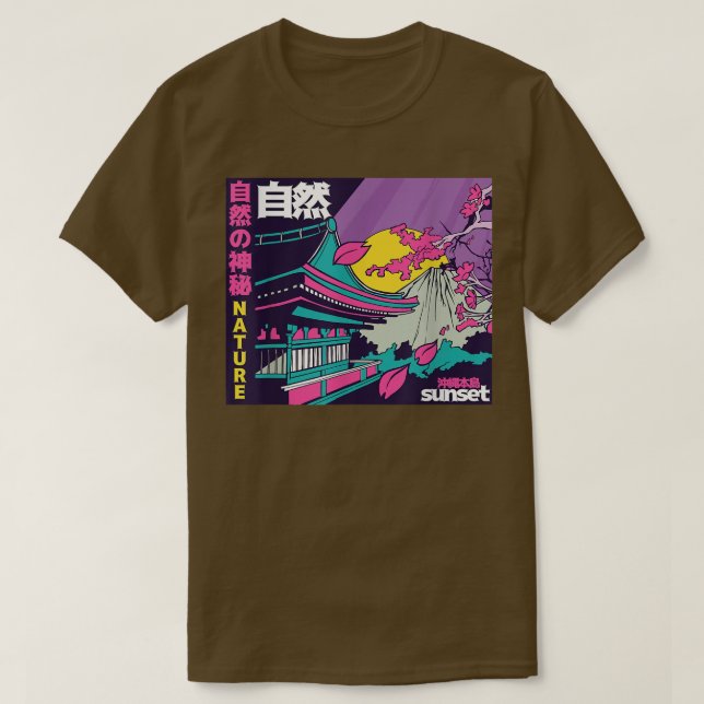 Camiseta Japanese Vaporwave Mount Fuji Sakura Cherry Blosso (Diseño del anverso)