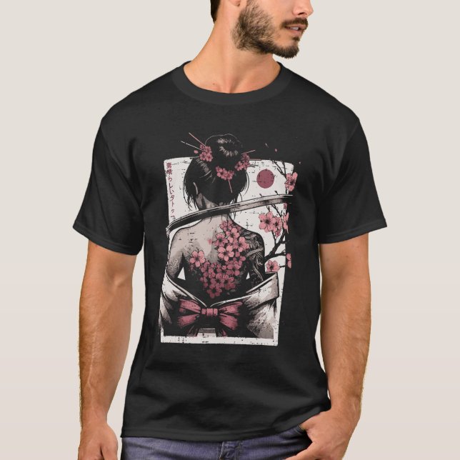Camiseta Japanese Woman Cherry Blossomattoo Art Geisha Wome (Anverso)