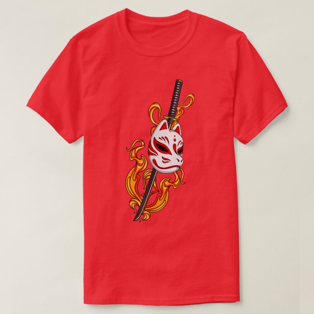 Camiseta Japón Anime Mask Kitsune Fire Style Samurai  (Diseño del anverso)