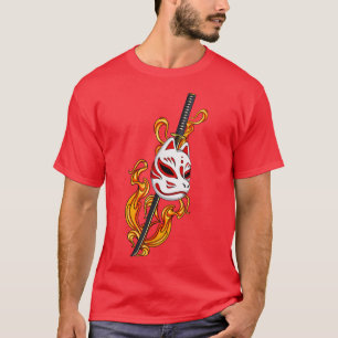 Camiseta Japón Anime Mask Kitsune Fire Style Samurai