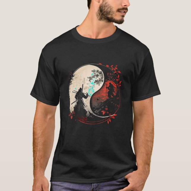 Camiseta Japón Anime Mask Kitsune Samurai Ying Yang Retro A (Anverso)