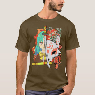 Camiseta Japón Anime Mask KitsunStyle Samurai Oni Katana 