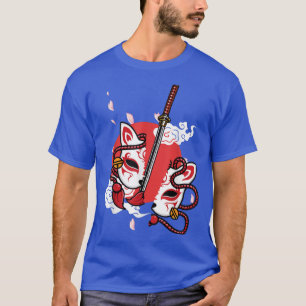 Camiseta Japón Anime Mask KitsunStyle Samurai Sword Oni K