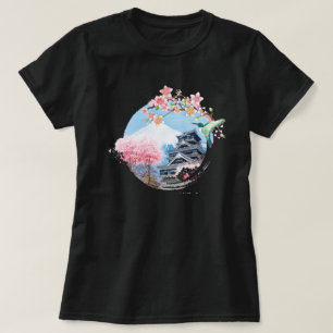 Camiseta Japón del Monte Fuji con el Templo y el árbol Saku
