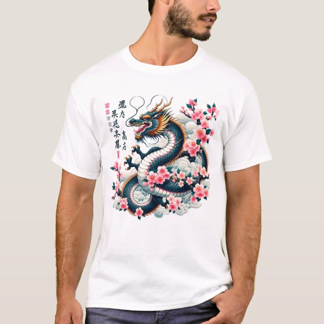 Camiseta Japón estético de flores de cerezo de dragón japon (Anverso)