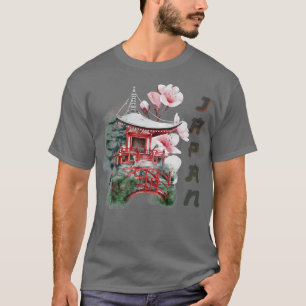 Camiseta Japón: Florecimiento de cerezo en el templo japoné