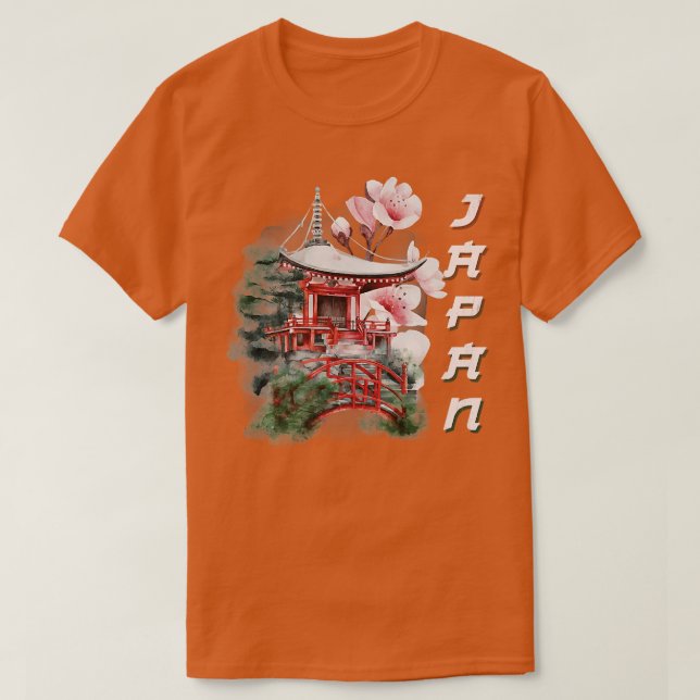 Camiseta Japón: Florecimiento de cerezo en el templo japoné (Diseño del anverso)