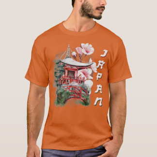 Camiseta Japón: Florecimiento de cerezo en el templo japoné