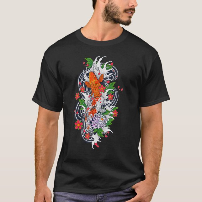 Camiseta Japón Koi - Florencia de cerezos de pescado japoné (Anverso)